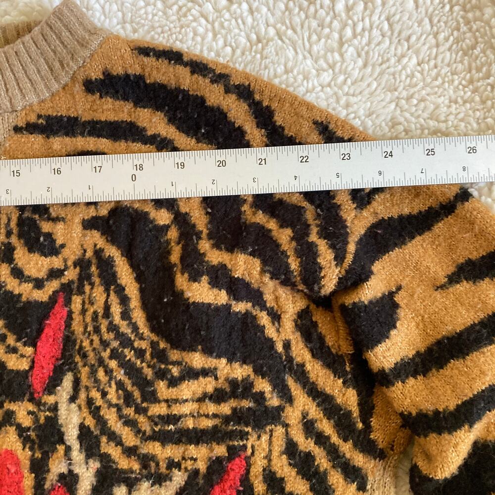 Animal Print Tiger Sweater Womens Large Wool Blend Crew Stretch Asian CI Sono - Picture 10 of 11